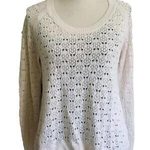 Sonoma Sweater Large Crochet Creamy Pink Scoop Neck Long Sleeve High Low